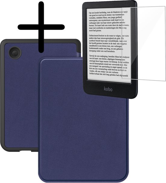Hoes Geschikt voor Kobo Clara BW Hoesje Bookcase Cover Hoes Met Screenprotector - Hoesje Geschikt voor Kobo Clara BW Hoes Cover Case - Donkerblauw van FengYue