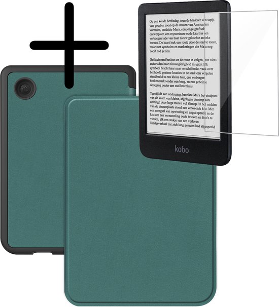 Hoes Geschikt voor Kobo Clara BW Hoesje Bookcase Cover Hoes Met Screenprotector - Hoesje Geschikt voor Kobo Clara BW Hoes Cover Case - Donkergroen van Nillkin