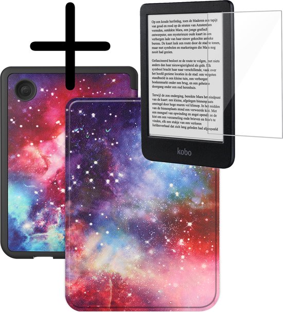 Hoes Geschikt voor Kobo Clara BW Hoesje Bookcase Cover Hoes Met Screenprotector - Hoesje Geschikt voor Kobo Clara BW Hoes Cover Case - Galaxy van Fosco.