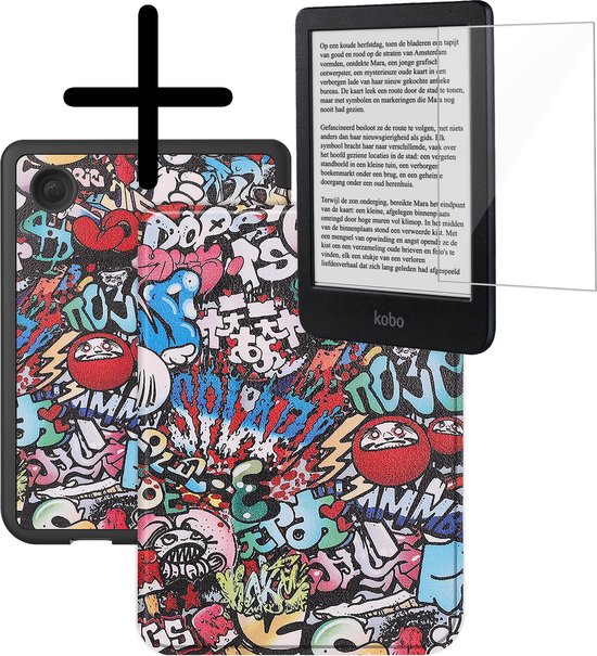Hoes Geschikt voor Kobo Clara BW Hoesje Bookcase Cover Hoes Met Screenprotector - Hoesje Geschikt voor Kobo Clara BW Hoes Cover Case - Graffity van Graffity