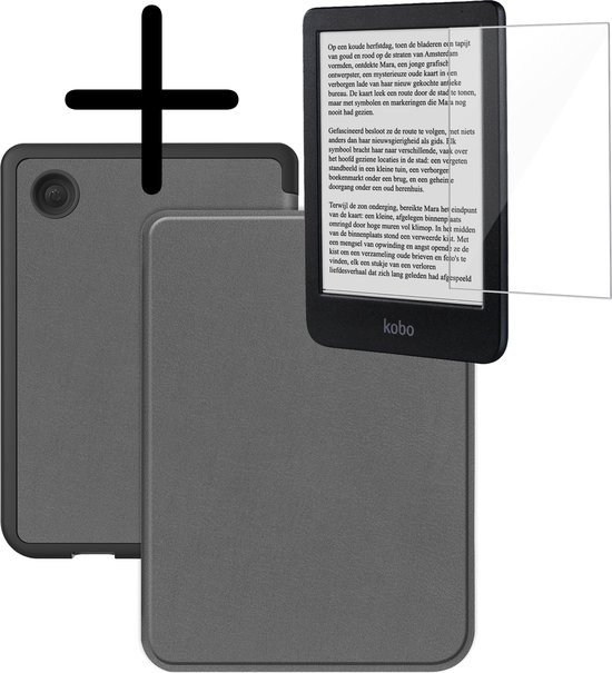 Hoes Geschikt voor Kobo Clara BW Hoesje Bookcase Cover Hoes Met Screenprotector - Hoesje Geschikt voor Kobo Clara BW Hoes Cover Case - Grijs van DEKNUDT.