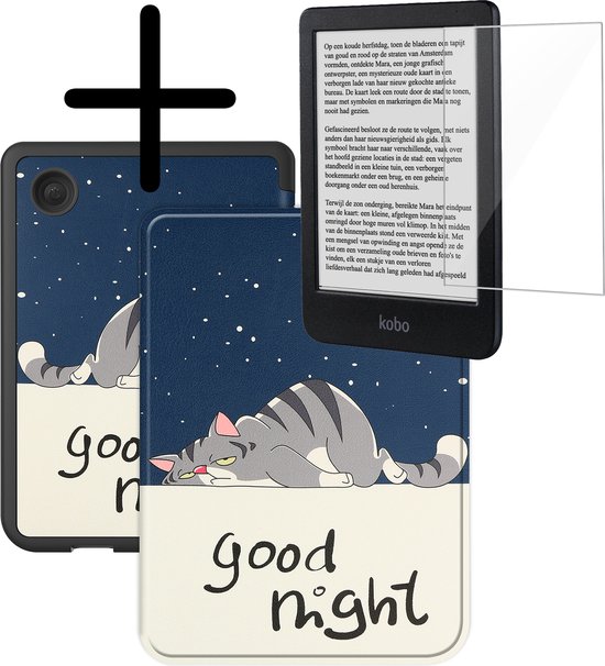 Hoes Geschikt voor Kobo Clara BW Hoesje Bookcase Cover Hoes Met Screenprotector - Hoesje Geschikt voor Kobo Clara BW Hoes Cover Case - Kat van FBBULES