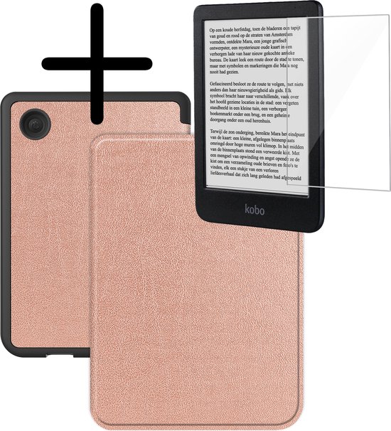 Hoes Geschikt voor Kobo Clara BW Hoesje Bookcase Cover Hoes Met Screenprotector - Hoesje Geschikt voor Kobo Clara BW Hoes Cover Case - Rosé Goud van FMP Brands.