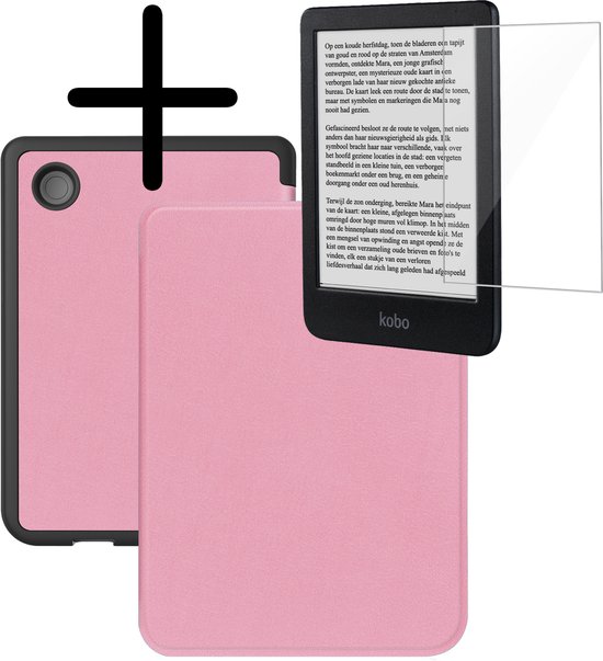 Hoes Geschikt voor Kobo Clara BW Hoesje Bookcase Cover Hoes Met Screenprotector - Hoesje Geschikt voor Kobo Clara BW Hoes Cover Case - Roze van Merkloos
