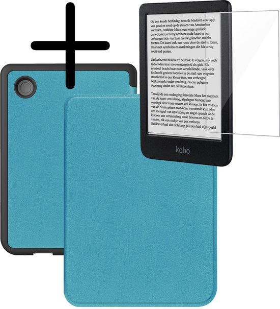Hoes Geschikt voor Kobo Clara BW Hoesje Bookcase Cover Hoes Met Screenprotector - Hoesje Geschikt voor Kobo Clara BW Hoes Cover Case - Turquoise van Merkloos