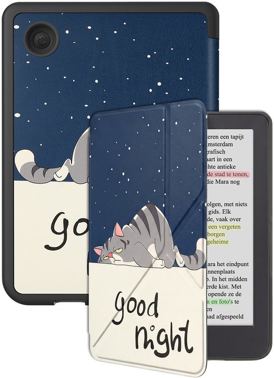Hoes Geschikt voor Kobo Clara BW Hoesje Bookcase Cover Hoes Trifold - Hoesje Geschikt voor Kobo Clara BW Hoes Cover Case - Kat