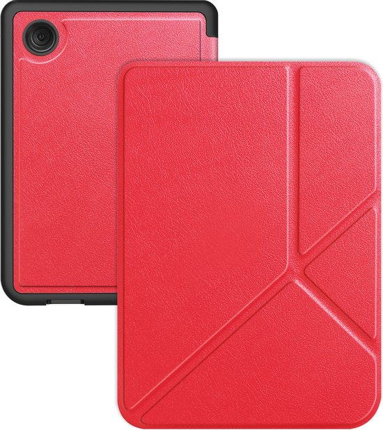Hoes Geschikt voor Kobo Clara BW Hoesje Bookcase Cover Hoes Trifold - Hoesje Geschikt voor Kobo Clara BW Hoes Cover Case - Rood van EZ Handle