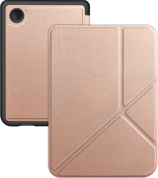 Hoes Geschikt voor Kobo Clara BW Hoesje Bookcase Cover Hoes Trifold - Hoesje Geschikt voor Kobo Clara BW Hoes Cover Case - Rosé Goud van Posanto