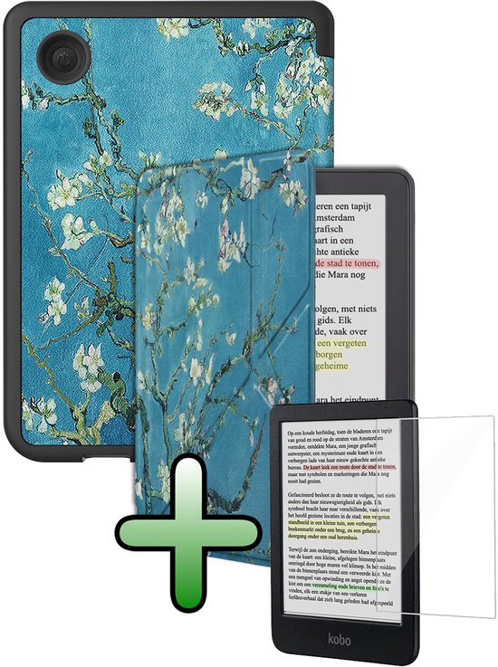 Hoes Geschikt voor Kobo Clara BW Hoesje Bookcase Cover Hoes Trifold Met Screenprotector - Hoesje Geschikt voor Kobo Clara BW Hoes Cover Case - Bloesem