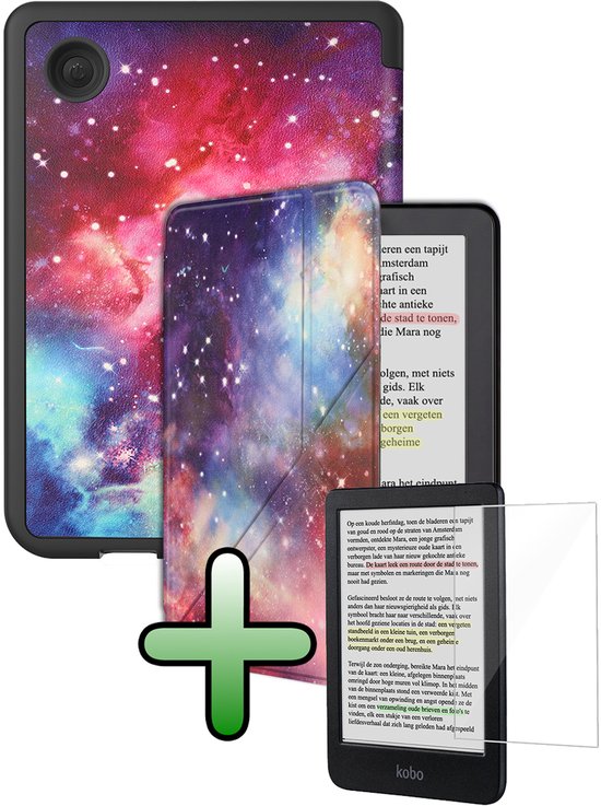 Hoes Geschikt voor Kobo Clara BW Hoesje Bookcase Cover Hoes Trifold Met Screenprotector - Hoesje Geschikt voor Kobo Clara BW Hoes Cover Case - Galaxy
