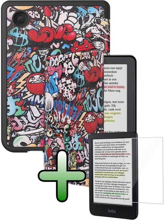 Hoes Geschikt voor Kobo Clara BW Hoesje Bookcase Cover Hoes Trifold Met Screenprotector - Hoesje Geschikt voor Kobo Clara BW Hoes Cover Case - Graffity
