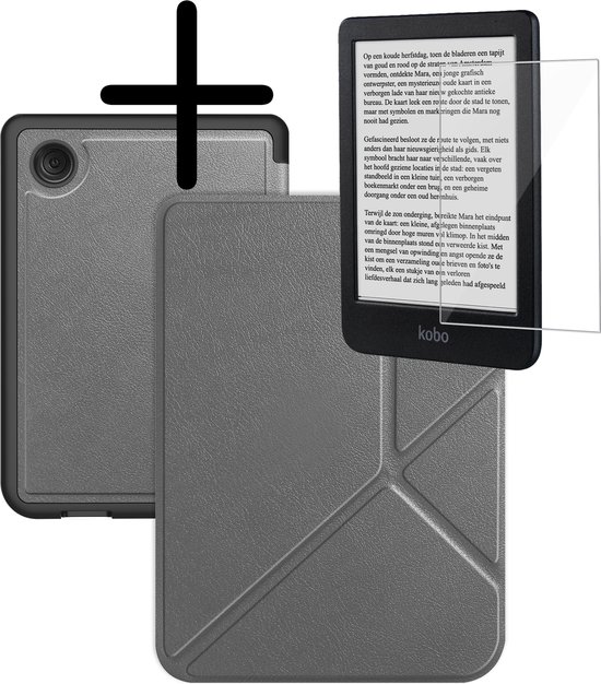 Hoes Geschikt voor Kobo Clara BW Hoesje Bookcase Cover Hoes Trifold Met Screenprotector - Hoesje Geschikt voor Kobo Clara BW Hoes Cover Case - Grijs van Froozy.