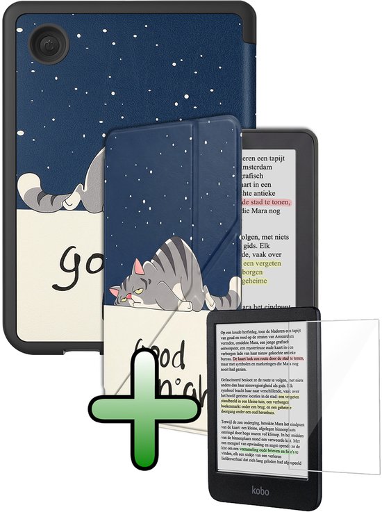 Hoes Geschikt voor Kobo Clara BW Hoesje Bookcase Cover Hoes Trifold Met Screenprotector - Hoesje Geschikt voor Kobo Clara BW Hoes Cover Case - Kat