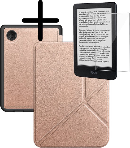 Hoes Geschikt voor Kobo Clara BW Hoesje Bookcase Cover Hoes Trifold Met Screenprotector - Hoesje Geschikt voor Kobo Clara BW Hoes Cover Case - Rosé Goud van Dux Ducis