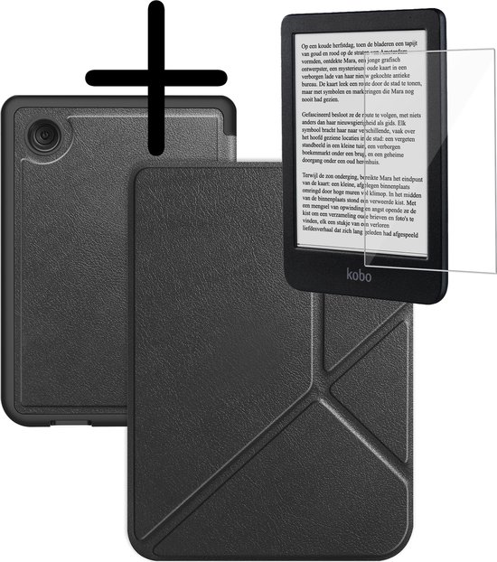 Hoes Geschikt voor Kobo Clara BW Hoesje Bookcase Cover Hoes Trifold Met Screenprotector - Hoesje Geschikt voor Kobo Clara BW Hoes Cover Case - Zwart van Ekvio