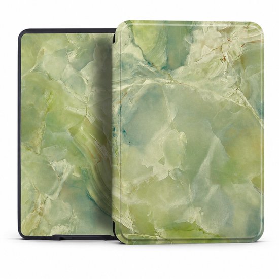 Hoes Geschikt voor Kobo Clara BW - Kobo Clara BW Hoesje - E‑reader Hoes met Handriem - Groen Marmer Design