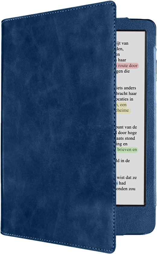 Hoes Geschikt voor Kobo Clara BW Leren Hoesje Bookcase Cover Book Case Hoes Sleepcover Leer - Donkerblauw van LeukeReus
