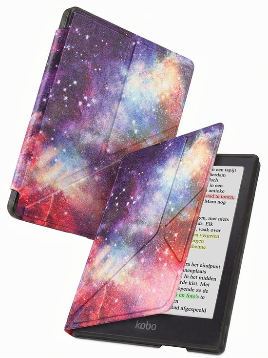 Hoes Geschikt voor Kobo Clara BW - Luxe E-reader Trifold Case - Bescherm Hoesje Book Cover - Galaxy