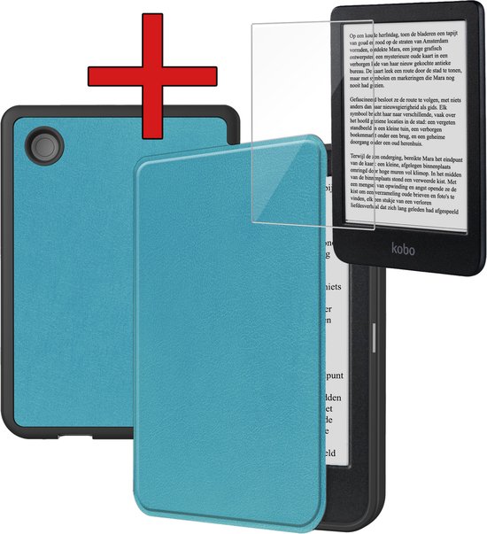Hoes Geschikt voor Kobo Clara BW - Met Screenprotector - Luxe E-reader Bescherm Case - Hoesje Book Cover - Turquoise van Merkloos