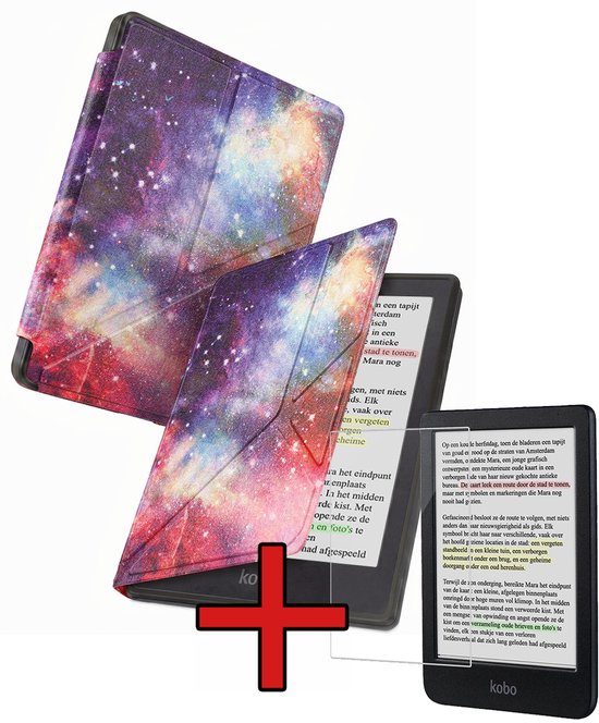 Hoes Geschikt voor Kobo Clara BW - Met Screenprotector - Luxe E-reader Trifold Case - Bescherm Hoesje Book Cover - Galaxy