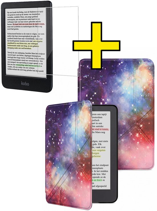 Hoes Geschikt voor Kobo Clara Colour - E-reader Bescherm Hoesje Case Sleep Cover Trifold Met Screenprotector - Hoes Geschikt voor Kobo Clara Colour Hoesje - Galaxy