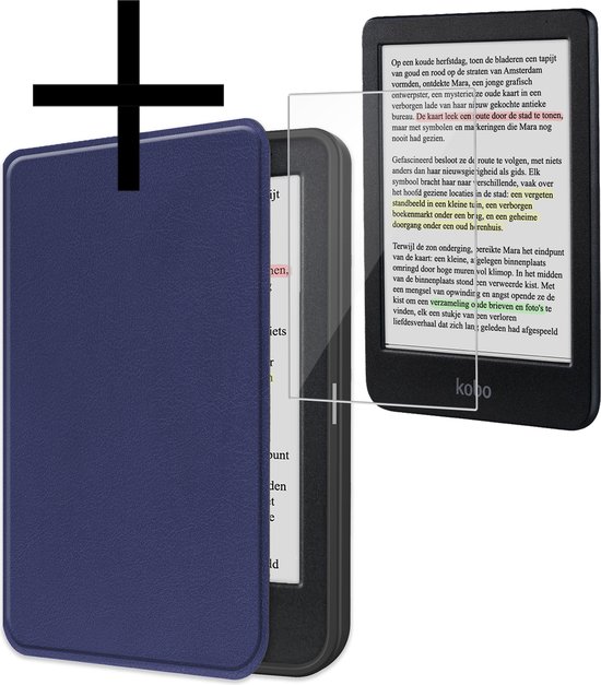 Hoes Geschikt voor Kobo Clara Colour Hoesje Bookcase Cover Book Case Hoes Sleepcover Met Screenprotector - Donkerblauw van i12Cover