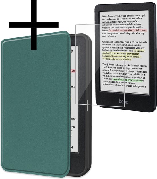 Hoes Geschikt voor Kobo Clara Colour Hoesje Bookcase Cover Book Case Hoes Sleepcover Met Screenprotector - Donkergroen van i12Cover