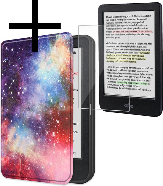 Hoes Geschikt voor Kobo Clara Colour Hoesje Bookcase Cover Book Case Hoes Sleepcover Met Screenprotector - Galaxy van i12Cover