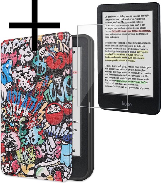 Hoes Geschikt voor Kobo Clara Colour Hoesje Bookcase Cover Book Case Hoes Sleepcover Met Screenprotector - Graffity van CaseBuddy