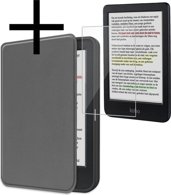 Hoes Geschikt voor Kobo Clara Colour Hoesje Bookcase Cover Book Case Hoes Sleepcover Met Screenprotector - Grijs van ColourfulTech