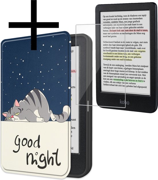 Hoes Geschikt voor Kobo Clara Colour Hoesje Bookcase Cover Book Case Hoes Sleepcover Met Screenprotector - Kat van MW-Commerce