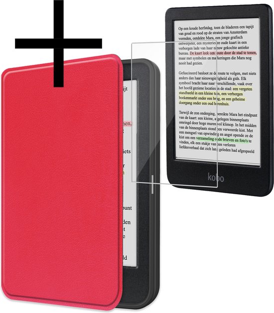 Hoes Geschikt voor Kobo Clara Colour Hoesje Bookcase Cover Book Case Hoes Sleepcover Met Screenprotector - Rood van i12Cover