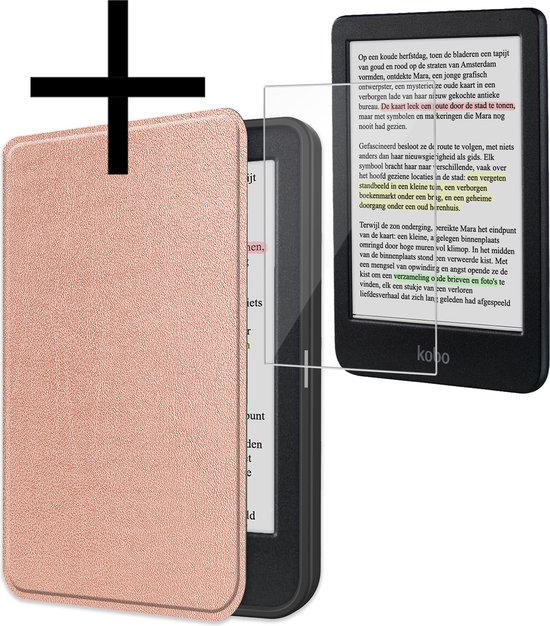 Hoes Geschikt voor Kobo Clara Colour Hoesje Bookcase Cover Book Case Hoes Sleepcover Met Screenprotector - Rosé Goud van EZdiary