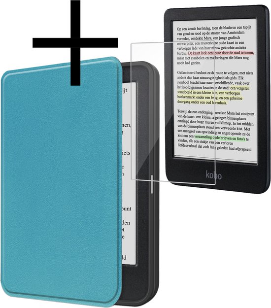 Hoes Geschikt voor Kobo Clara Colour Hoesje Bookcase Cover Book Case Hoes Sleepcover Met Screenprotector - Turquoise van Merkloos