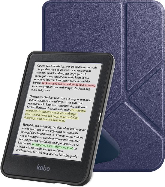 Hoes Geschikt voor Kobo Clara Colour Hoesje Bookcase Cover Book Case Hoes Sleepcover Trifold - Donkerblauw van E-Bookplezier