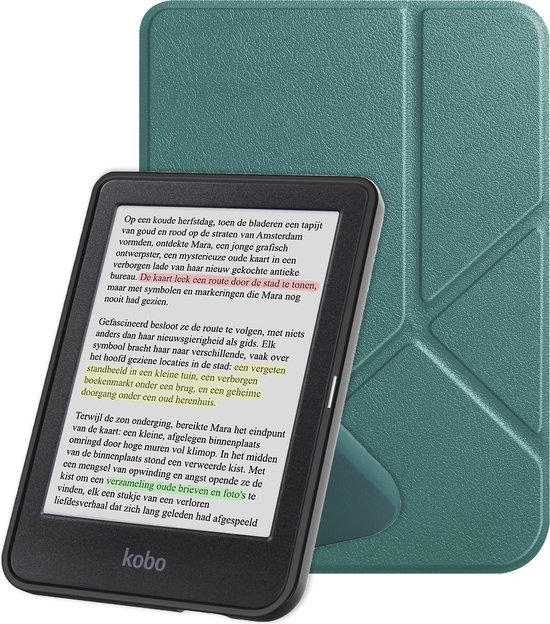 Hoes Geschikt voor Kobo Clara Colour Hoesje Bookcase Cover Book Case Hoes Sleepcover Trifold - Donkergroen van Penabella