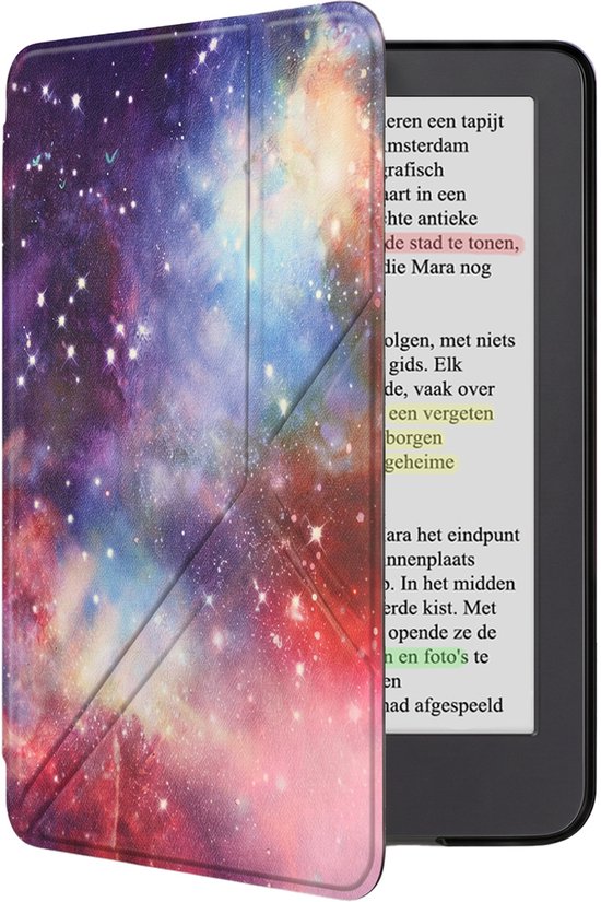 Hoes Geschikt voor Kobo Clara Colour Hoesje Bookcase Cover Book Case Hoes Sleepcover Trifold - Galaxy