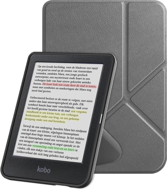 Hoes Geschikt voor Kobo Clara Colour Hoesje Bookcase Cover Book Case Hoes Sleepcover Trifold - Grijs van Echt-Hoesje
