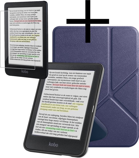 Hoes Geschikt voor Kobo Clara Colour Hoesje Bookcase Cover Book Case Hoes Sleepcover Trifold Met Screenprotector - Donkerblauw van MMOBIEL