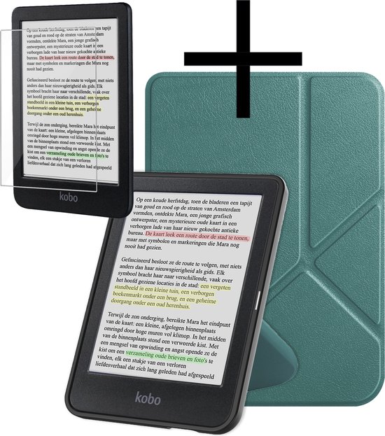 Hoes Geschikt voor Kobo Clara Colour Hoesje Bookcase Cover Book Case Hoes Sleepcover Trifold Met Screenprotector - Donkergroen van MMOBIEL
