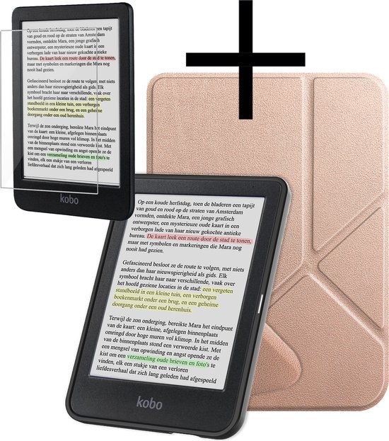 Hoes Geschikt voor Kobo Clara Colour Hoesje Bookcase Cover Book Case Hoes Sleepcover Trifold Met Screenprotector - Rosé Goud van Case2go