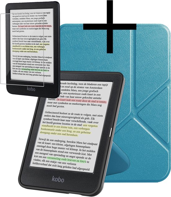 Hoes Geschikt voor Kobo Clara Colour Hoesje Bookcase Cover Book Case Hoes Sleepcover Trifold Met Screenprotector - Turquoise van Merkloos