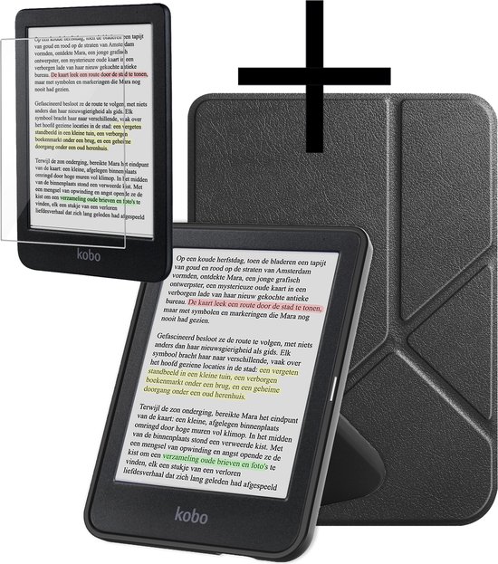 Hoes Geschikt voor Kobo Clara Colour Hoesje Bookcase Cover Book Case Hoes Sleepcover Trifold Met Screenprotector - Zwart van Nillkin
