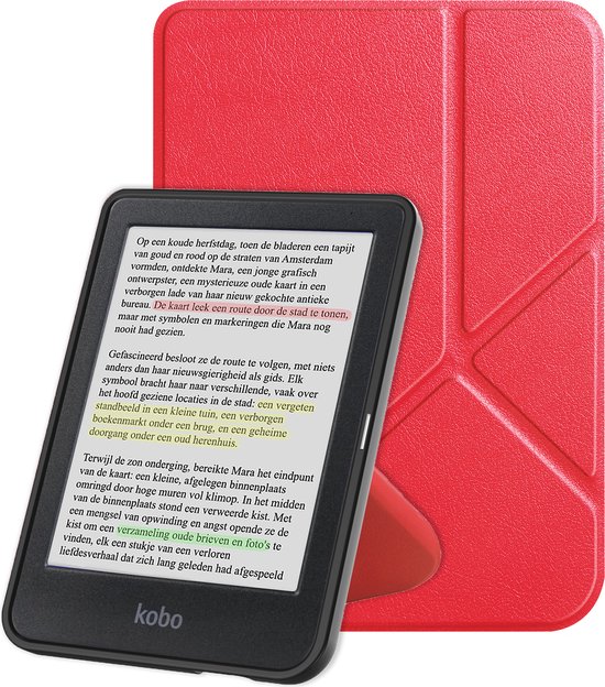 Hoes Geschikt voor Kobo Clara Colour Hoesje Bookcase Cover Book Case Hoes Sleepcover Trifold - Rood van elago
