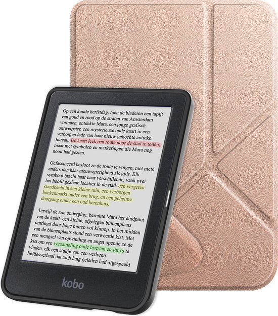 Hoes Geschikt voor Kobo Clara Colour Hoesje Bookcase Cover Book Case Hoes Sleepcover Trifold - Rosé Goud van i12Cover