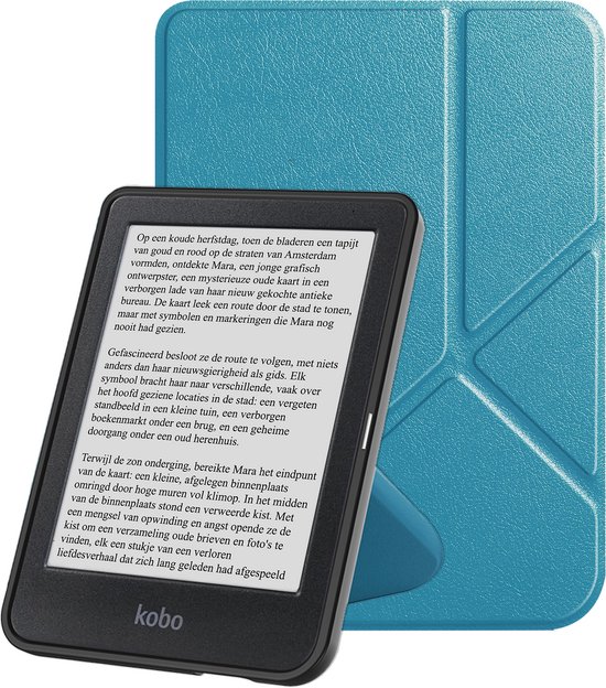 Hoes Geschikt voor Kobo Clara Colour Hoesje Bookcase Cover Book Case Hoes Sleepcover Trifold - Turquoise van Merkloos