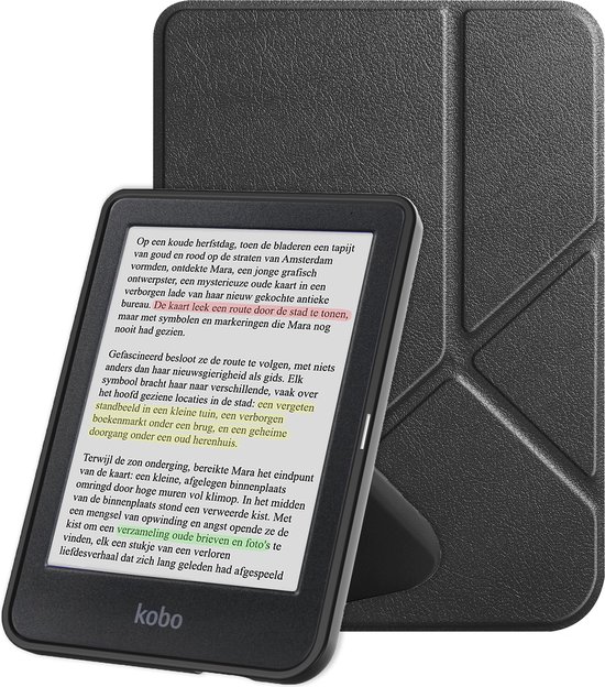 Hoes Geschikt voor Kobo Clara Colour Hoesje Bookcase Cover Book Case Hoes Sleepcover Trifold - Zwart van Kobo