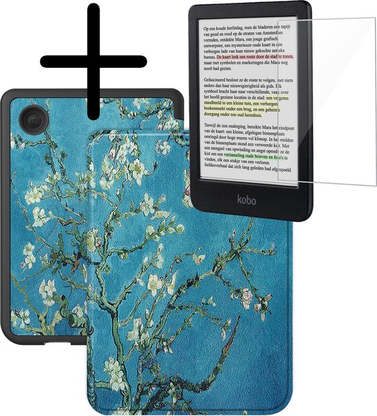 Hoes Geschikt voor Kobo Clara Colour Hoesje Bookcase Cover Hoes Met Screenprotector - Hoesje Geschikt voor Kobo Clara Colour Hoes Cover Case - Bloesem van MMOBIEL