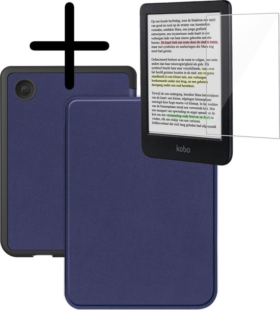 Hoes Geschikt voor Kobo Clara Colour Hoesje Bookcase Cover Hoes Met Screenprotector - Hoesje Geschikt voor Kobo Clara Colour Hoes Cover Case - Donkerblauw van Fosco.