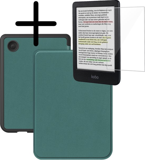 Hoes Geschikt voor Kobo Clara Colour Hoesje Bookcase Cover Hoes Met Screenprotector - Hoesje Geschikt voor Kobo Clara Colour Hoes Cover Case - Donkergroen van i12Cover